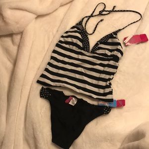 Tankini bathing suit stripes and polka dots